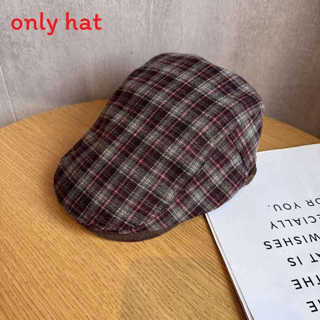 

Checkered Retro Fashionable Pattern Women Casual Beret For Autumn Winter And Wine Red Plaid