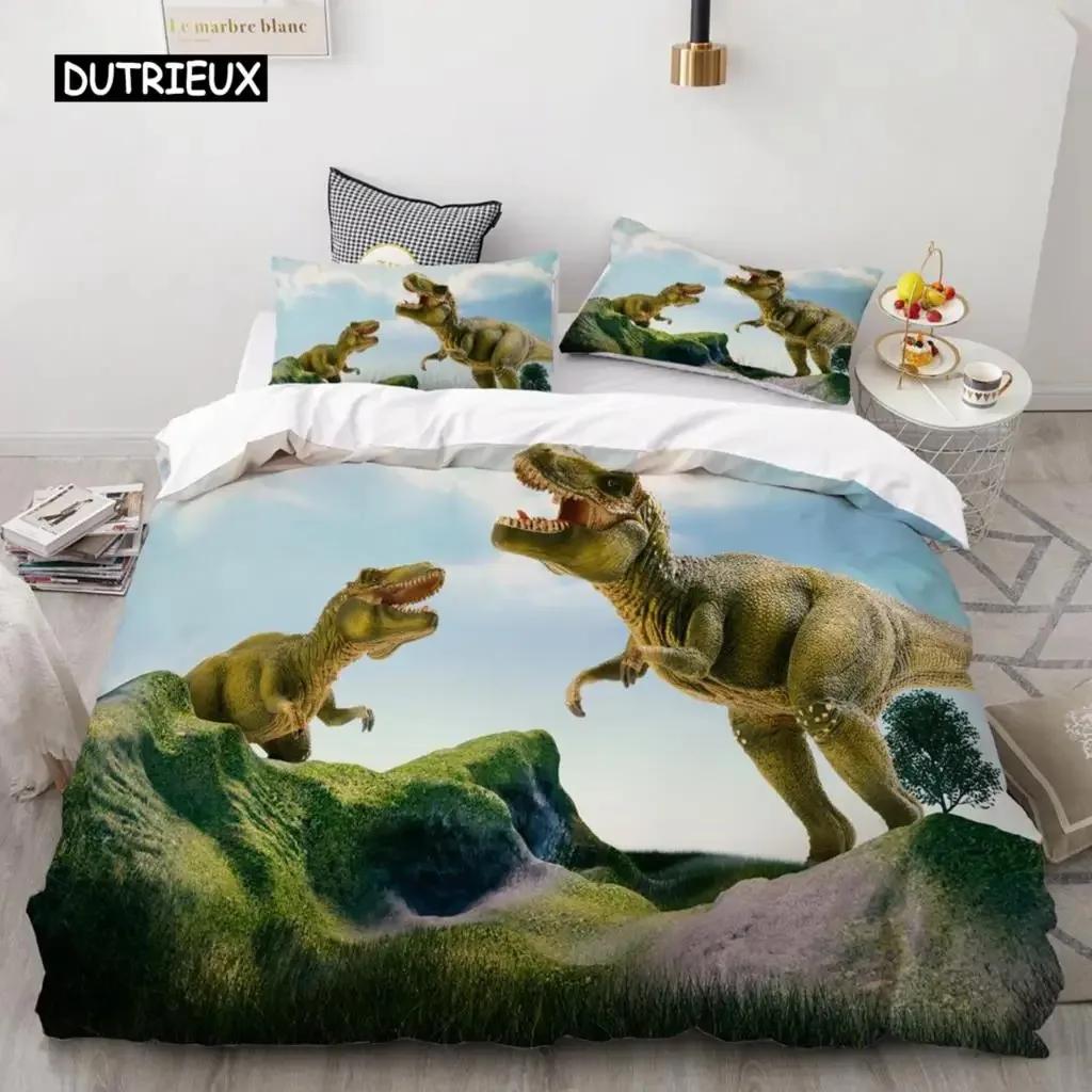 Dinosaur Soft Duvet Cover Set Twin Sized Dimensions Polyester Comfortable Quilt Cover Jurasic World Park Dinosaur Prints Twin Beding Set for Children