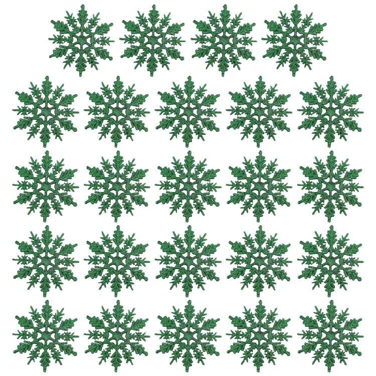 Christmas Snowflake Pendant 24pcs/set Glitter Plastic Tree Window Wall Decor