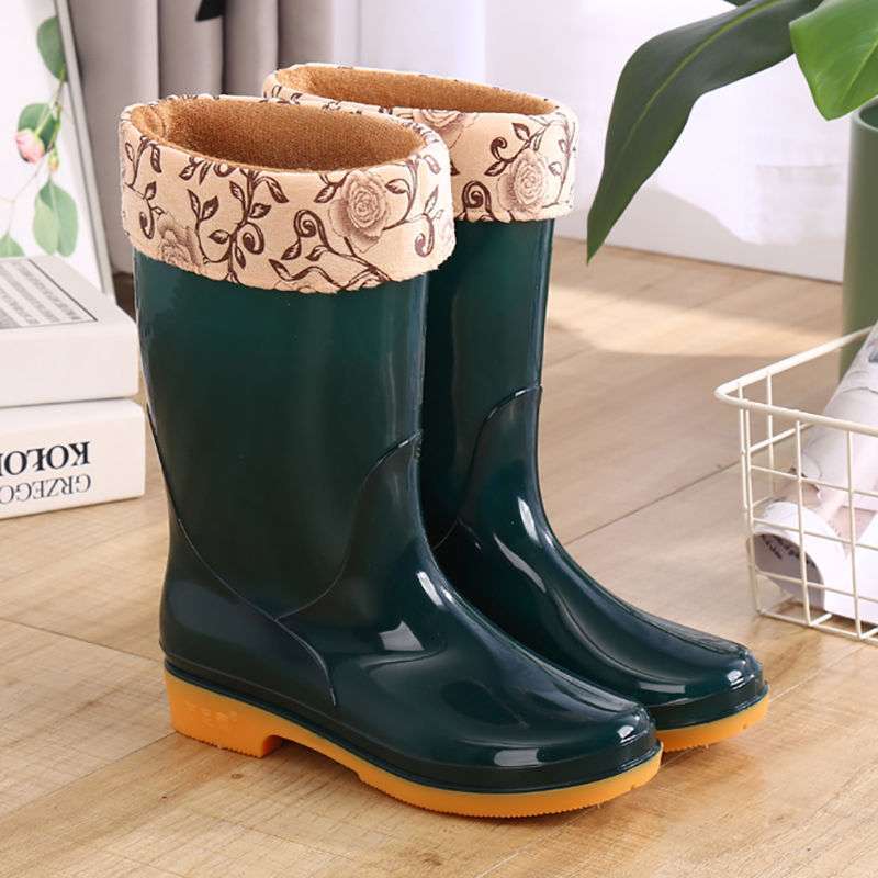 Fashion Medium Tube Waterproof Shoes Rain Shoes Rain Boots Women's Summer Adult Work Rubber Shoes Cow Tendon Sole Non-slip Water Boots High Tube Over