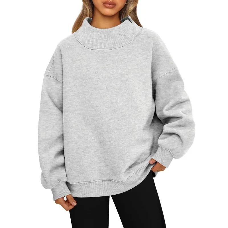 Damen Fleecegefüttertes Langarm Kapuzenpullover Sweatshirt Lässig Bequem Polyesterfaser Hoher Kragen Überziehen Sportbekleidung