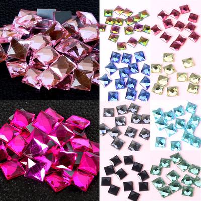 Glas 100 st/lot 6 8 10mm FlatBack Stenar Fyrkantiga Kristaller Strass Sypärlor