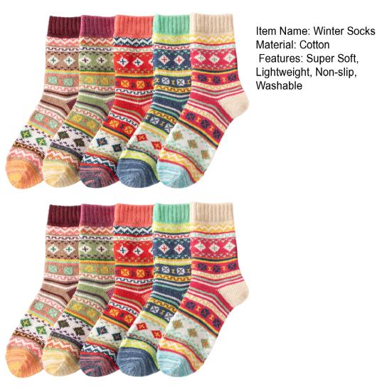 5 Paar Weihnachtssocken für Damen, hochelastisch, dick, weich, Kälteschutz, Winter, warm, mittlere Röhre, Damensocken