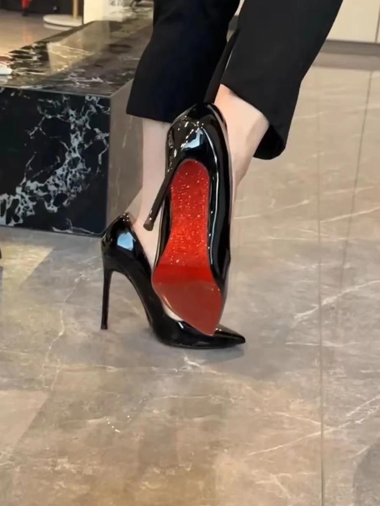 High Heels Women's Slim Heels New Stunning and Sexy Wedding Shoes Black Patent Pointed Single Shoes High Heels