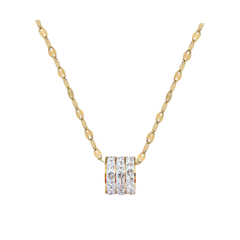 Three-Ring Small Waist Personality Minimalist Furnace Real Gold Necklace Female Collarbone Chain