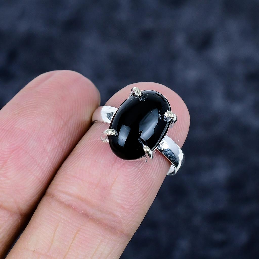 Black Onyx Gemstone 925 Sterling Silver Jewelry Ring Size Adjustable MM-3435