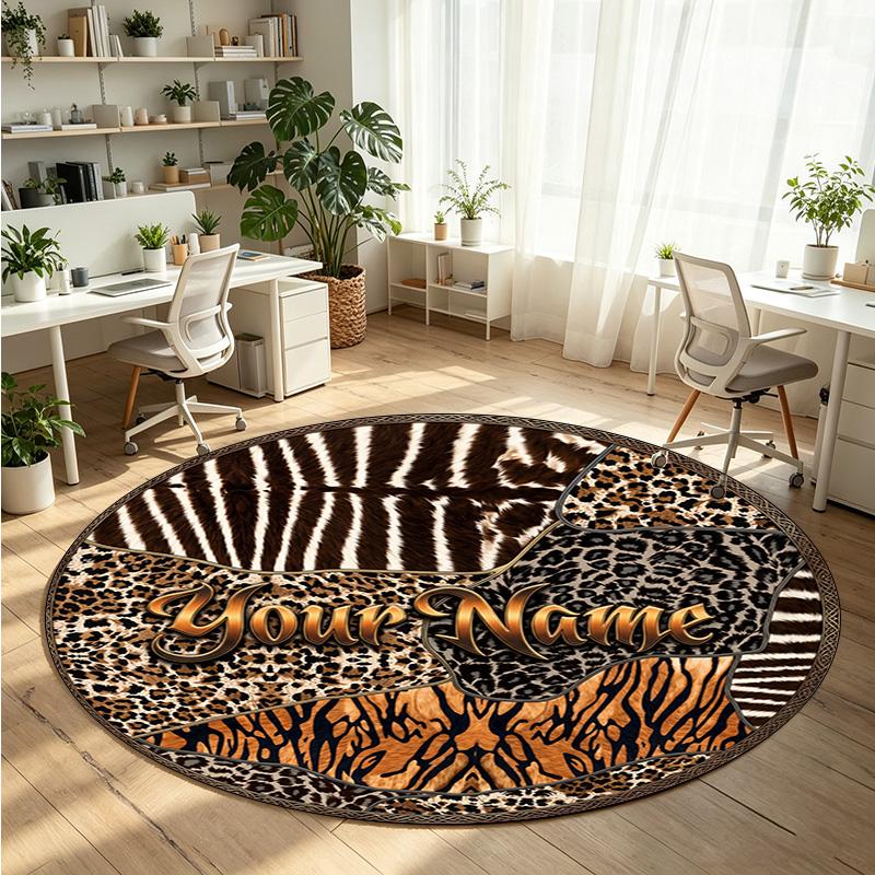 Wild Animals (144) Theme Round Crystal Velvet Rug Custom Name Text Personalized Floor Mat Home Decor Non Slip Crystal Carpet