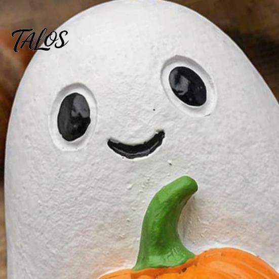 Cute Halloween Table Topper Ghost Pumpkin Ornaments, Resin Smiling Desktop Decorations for Home Delicate Craft Office Party Decor, Healing Miniature