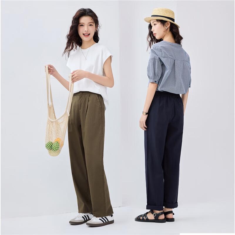 Giordano Women's Cotton Linen Blend Pleated Casual Pants