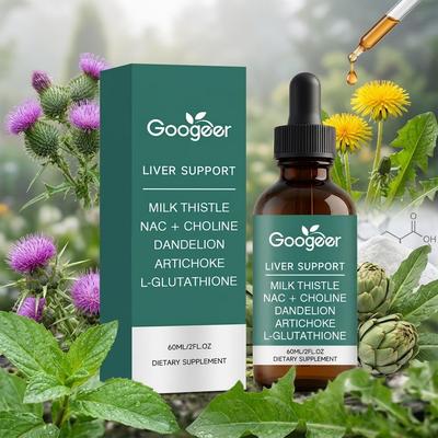 Googeer Liquid Liver Support Drops – Milk Thistle, NAC, Choline, Dandelion, Artichoke & L-Glutathione Complex – 60ml / 2 Fl. Oz.