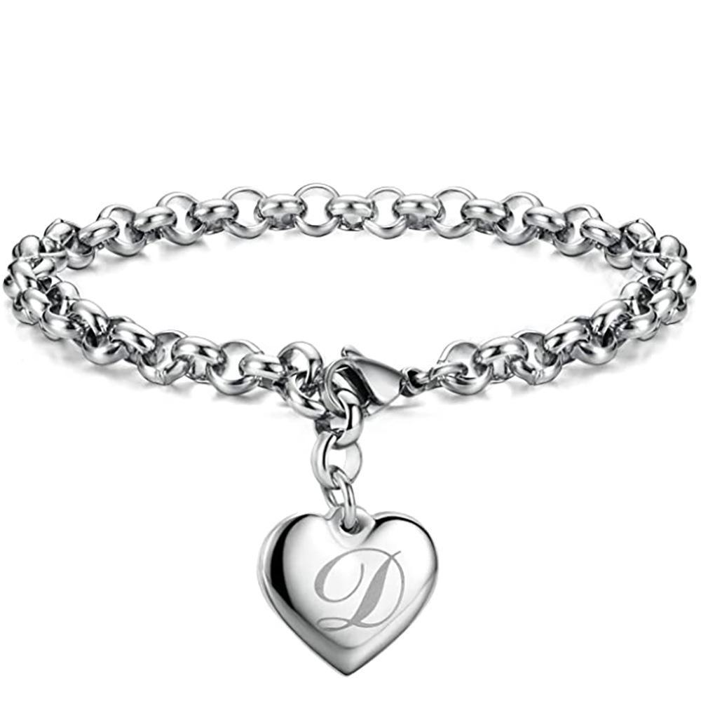 26-Letter Engraved Titanium Steel Bracelet for Women - Stylish European & American Design with English Letters