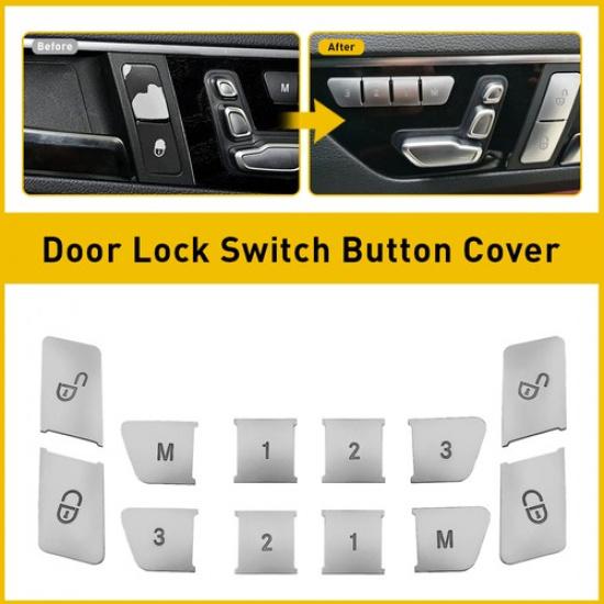 12pcs Chrome Door Lock Switch Button Cover For Trims Mercedes Benz W204 W212 CLA