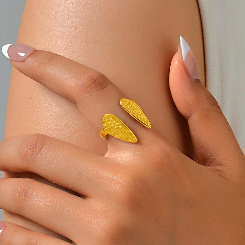 Creative Stainless Steel Cartoon Wings Rings for Women Girls Vintage Personlity Gold Color Opening Ring Trend Jewelry Wholesale