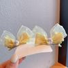 Kids Pearl Bow Hair Clips, Pink 3D Rabbit Ears Barrettes, Cute Bubble Gauze Hair Accessories for Little Girls.
