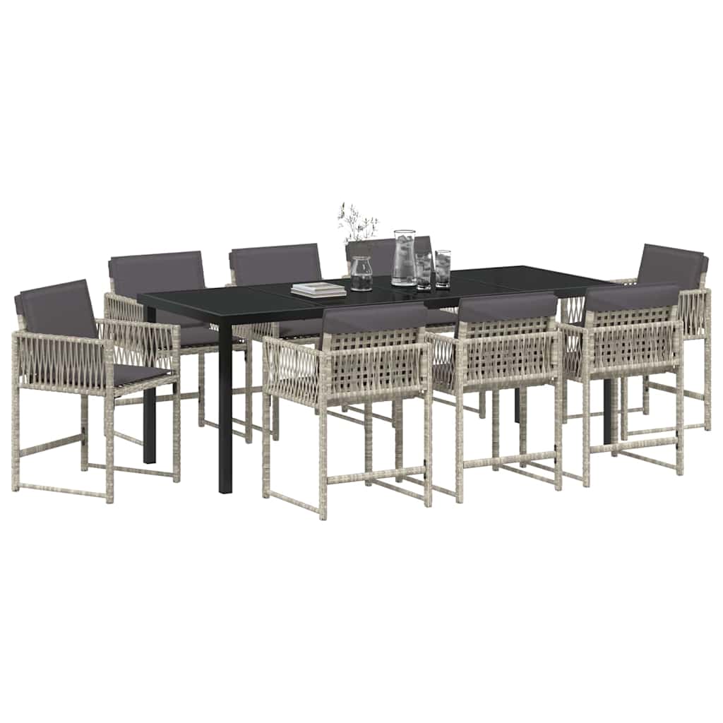 Garden Dining Set 9 pcs Light Grey Poly Rattan