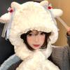 2025 sweet and cute little cashmere hat and scarf integrated women's winter velvet thickened warm and cold ear protection