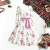 Women Floral Print Midi Dress, Long Sleeve V‑Neck Furry Trim A‑Line Party Dress, Christmas Limited Edition
