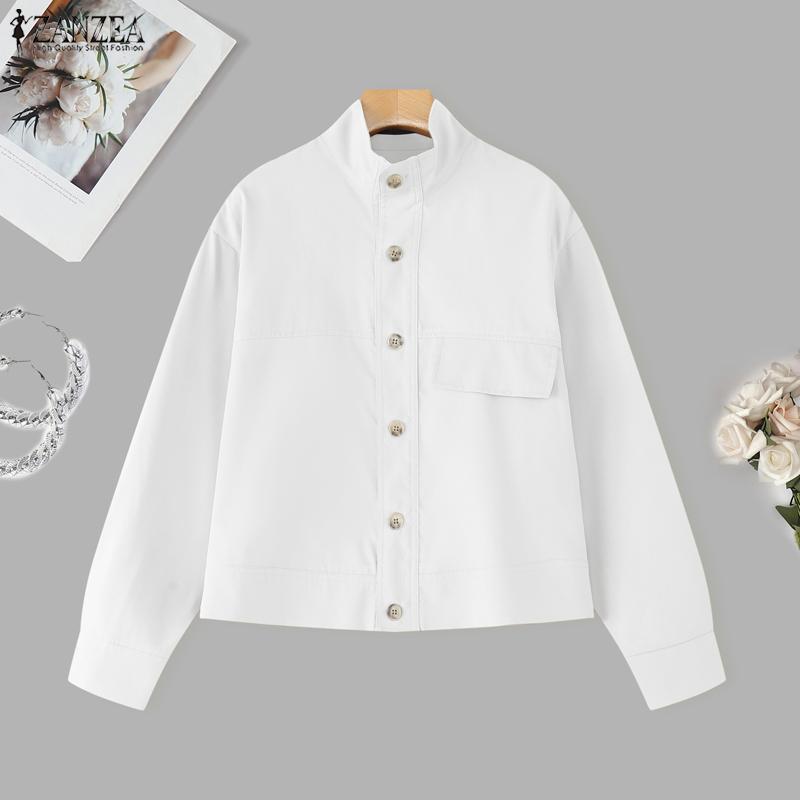 ZANZEA Blusa informal holgada de manga larga con cuello alto para mujer