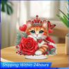 Acrylic Special Shape Red Rose Cat Table Top Diamond Painting Ornament Kits Diamond Painting Desktop Decors Bedroom Table Decor