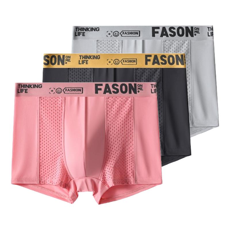3 Pieces Men's Boxer Briefs Ice Silk Mesh Underwear Antibacterial Breathable Shorts Male Panties Underpants XL XXL 3XL 4XL