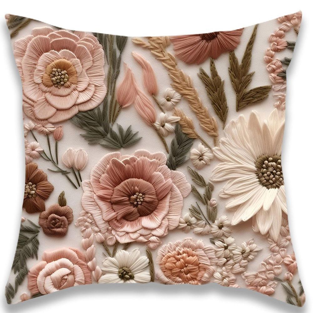 3D Blumenstickmuster Heimdekorativer Kissenbezug Wohnzimmer Sofa Polyester Kissenbezug mit Reißverschluss