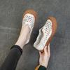 New Round Toe V Cut Ballet Flats Woman Perforated Moccasins Women's Handmade Genuine Leather Loafers Ladies Soft Driving Shoes