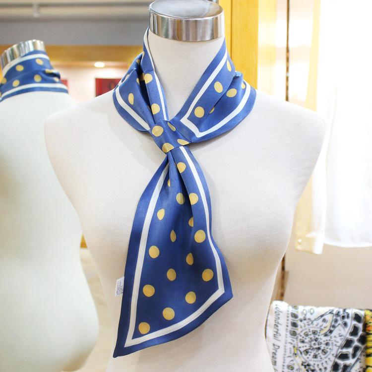 Lazy Gospel knot-free silk scarf with shirt spring and autumn new Korean version cross small scarf women's double-sided