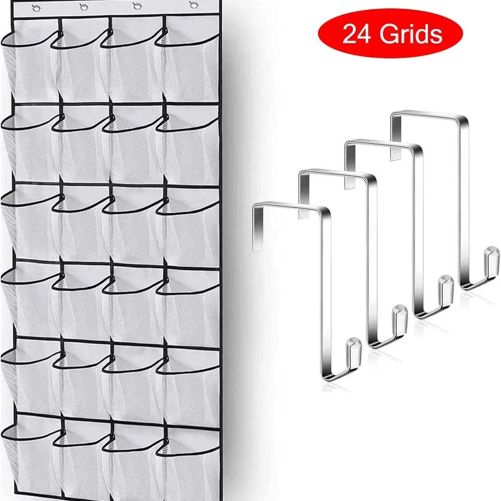 Over The Door Shoes Storage Rack Large Capacity 24 Grids Hanging Shoes Organizer Bag Bedroom Slipper Storage Bag Save Space