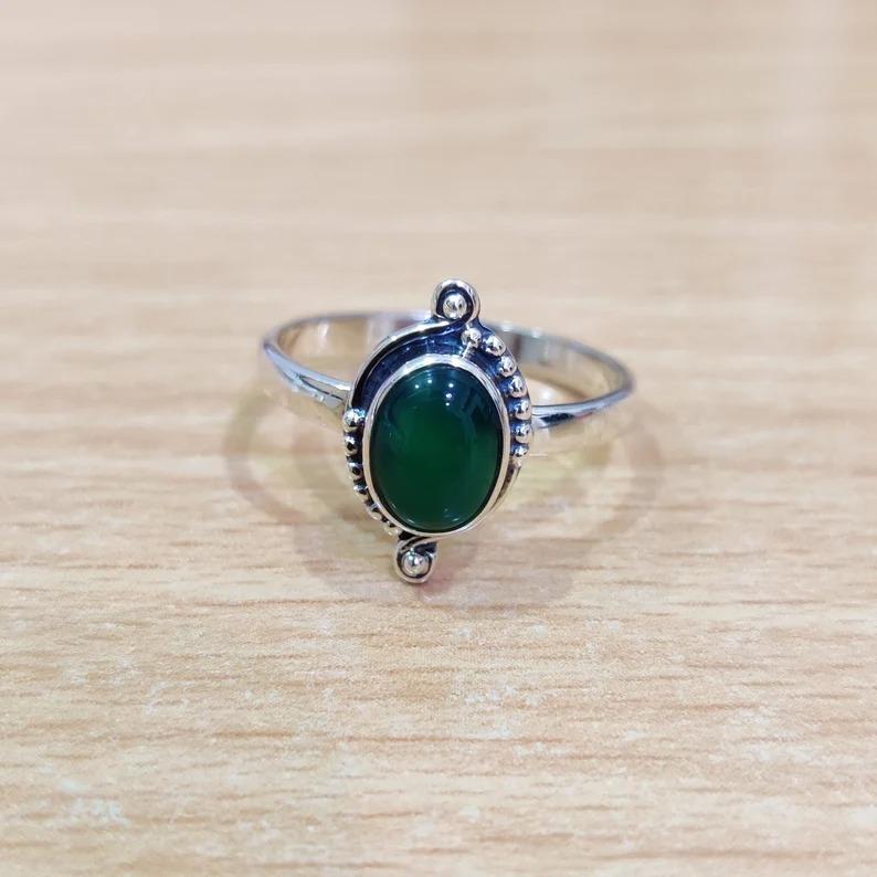Green Onyx Gemstone Ring 925 Sterling Silver Solid Stone Statement Fashion Rings for Women's Gift Idea Gemstone Jewelry 4.65 Gms Approx