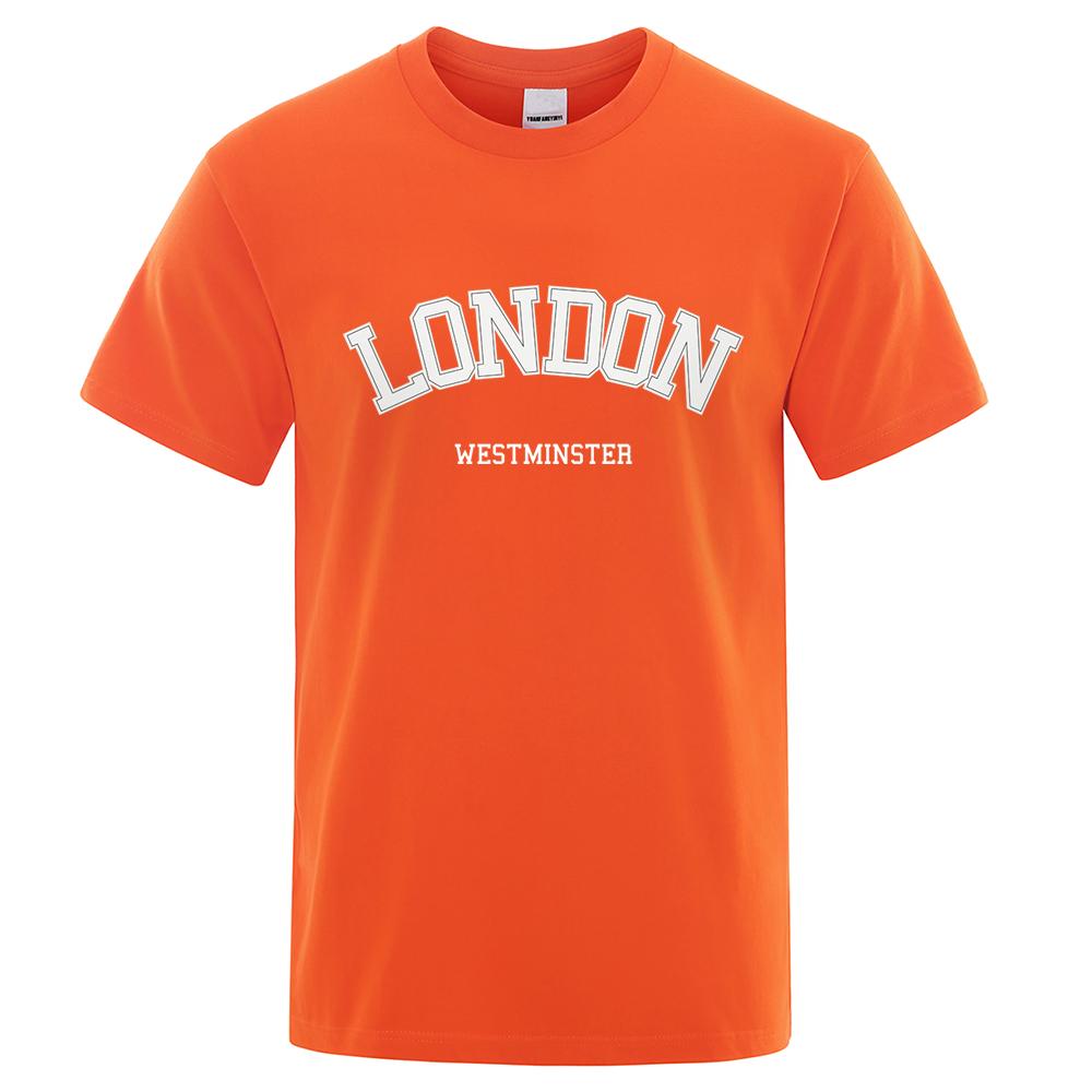 

Футболка из хлопка London Westminster Street Letter Tops Мужская модная футболка с круглым вырезом Хип-хоп толстовка Футболки из хлопка Повседневная свободная мужская одежда XXXL оранжевый
