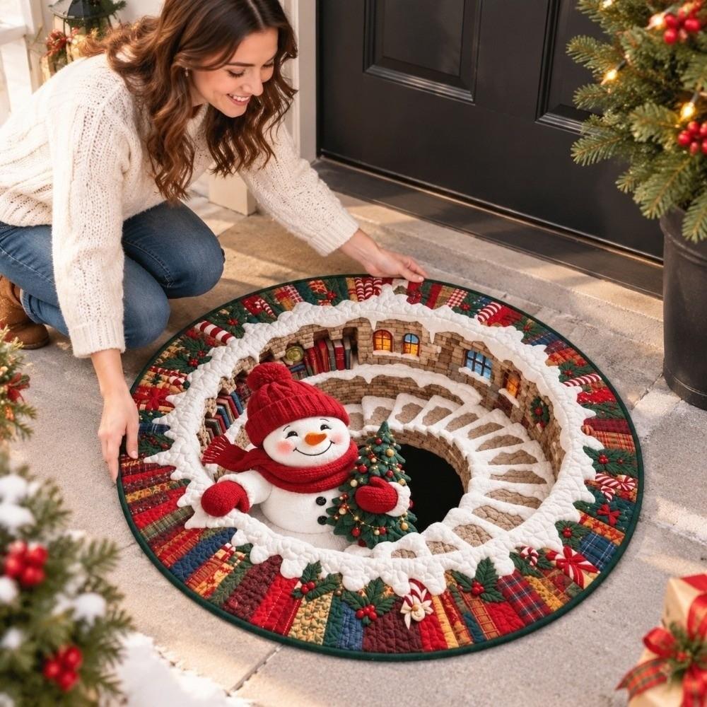 Stain Resistant Christmas Round Carpet Crystal Velvet Festive Area Mat Family Gathering