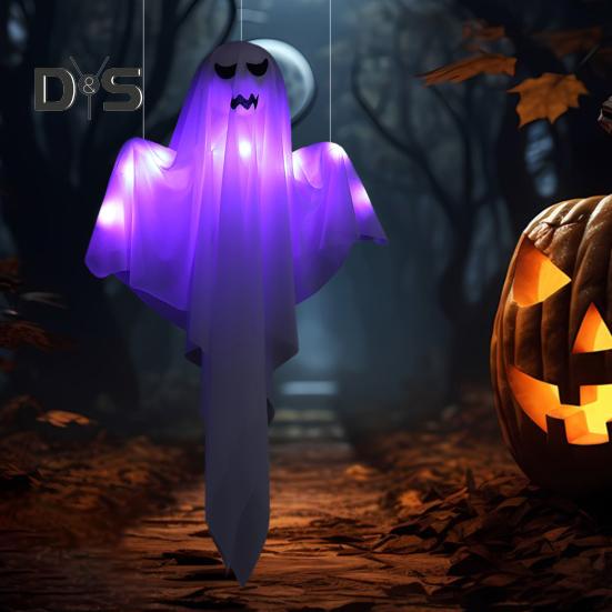 Halloweenská závěsná dekorace duch zářící bílý duch se světlem provázku Vnitřní venkovní světelná rekvizita duchů pro vystavení strašidelného domu na večírku