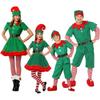 Cheerful Family Christmas Cosplay Costume Featuring Green Elf Santa Claus Design For All Ages