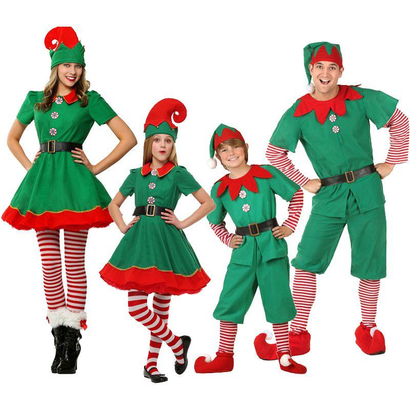 Glade Familie Jule Cosplay Kostymer Med Grønn Alv Julenisse Design For Alle Aldre