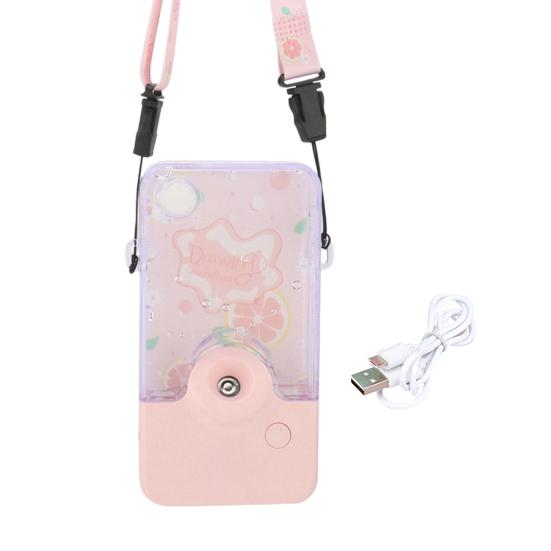

Facial Mister Portable Hanging Neck Face Mister with 60ml Water Tank Summer Cool Mist Sprayer for Face Hydrating розовый