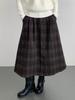 Ou Fan Retro Coffee Plaid Woolen Women's A-line Skirt, Autumn/Winter Slimming Long Skirt, Style 11071