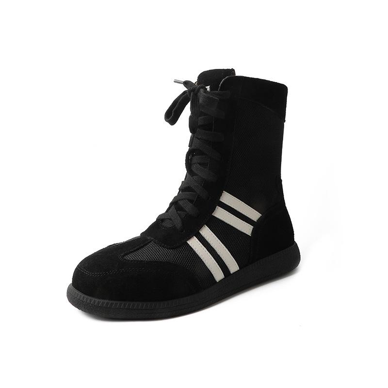 High-top Catwalk Boxing Boots Summer New Retro Striped Mesh Breathable Casual Sneakers Ins Tide