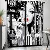 2pcs Fashion Woman Portrait Curtains Modern Art Print Blue Eyes Red Lips Abstract Design Polyester Window Drapes for Living Room