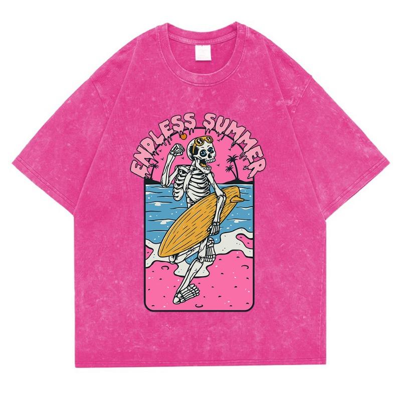 Endless Summer Skeleton Surfing Washed Retro Snow Clothing Men T-Shirt Summer Cotton