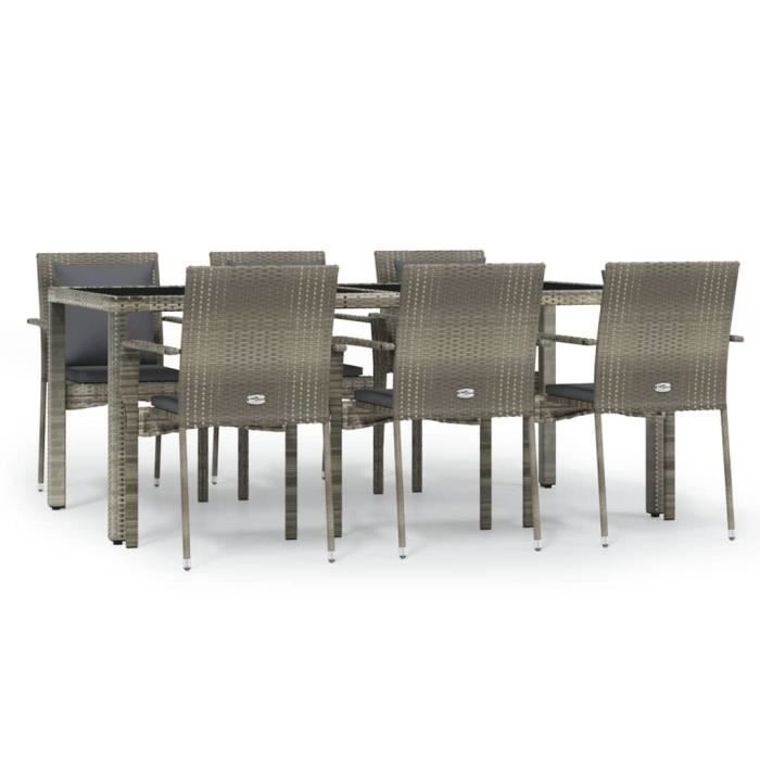 VidaXL Mobilier à dîner de jardin et coussins 7 pcs gris rotin 3157961