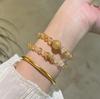Natural Yellow Gold Double Circle Bracelet Women's Rutilated Quartz Citrine for Wealth & Luck