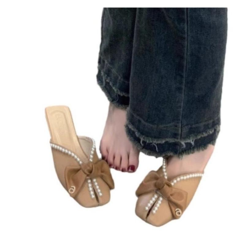 Fashion Pearl Slides With Bow Woman Slippers New Collection Original Style Shoes for Women Unique Waterproof Chic and Elegant