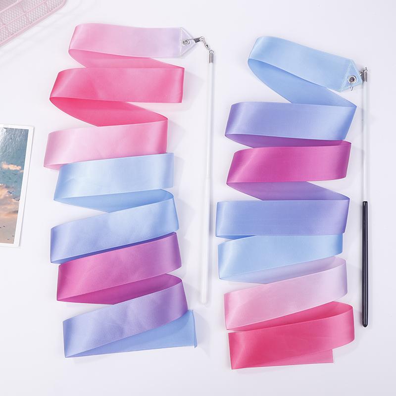 2M Dance Ribbons Rhythmic Girl Art Gymnastics Ballet Streamer Twirling Rod Rainbow Stick Sports Training Ribbon Dancer Wands