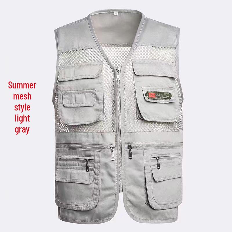 Vestă de vară pentru bărbați, din plasă, cu buzunare multiple, fără mâneci - Jachetă pentru fotografie în aer liber și pescuit, pentru bărbați de vârstă mijlocie și vârstnici