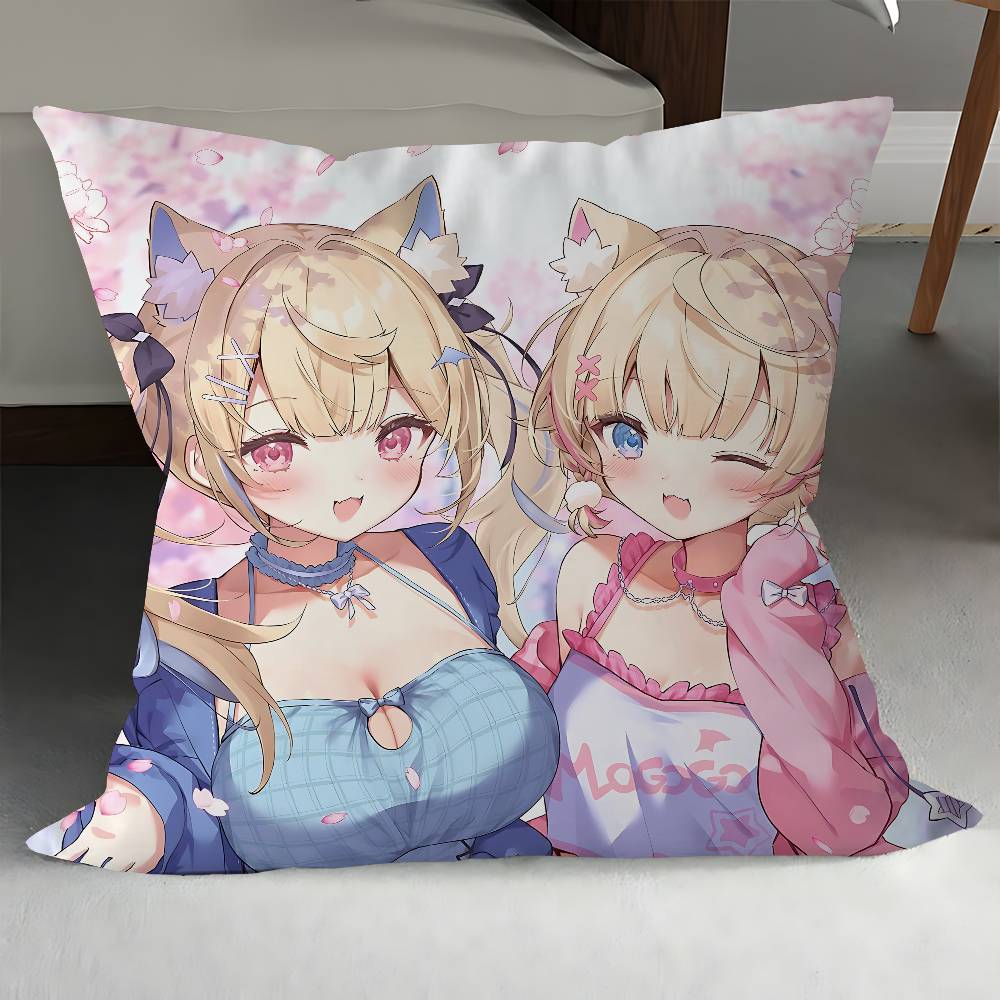 Hololive Mococo Fuwawa Abyssgard Pillow Cover For Bedroom Room And Living Room Sofa Decorative Cushion Cover