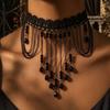 Black Lace Pendant Necklace Tassel Drop Beaded Necklace Fashion Choker Necklace  Women