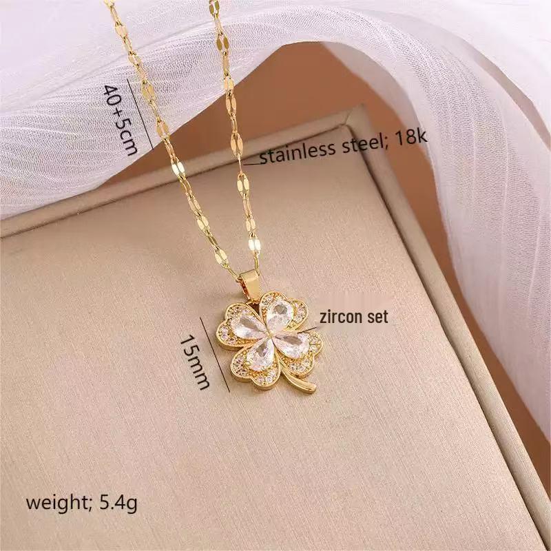 Retro INS Style Multicolor Zircon French Peach Heart Necklace with Diamonds and Titanium Stainless Steel