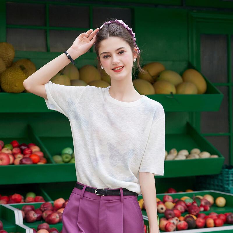 Bailuyu Women s Butterfly Print Short Sleeve Knit Top M