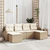 6 Piece Sofa Set with Cushions Beige and White Poly Rattan