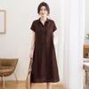 Women's Lyocell-Linen Blend Lapel A-Line Shirt Dress